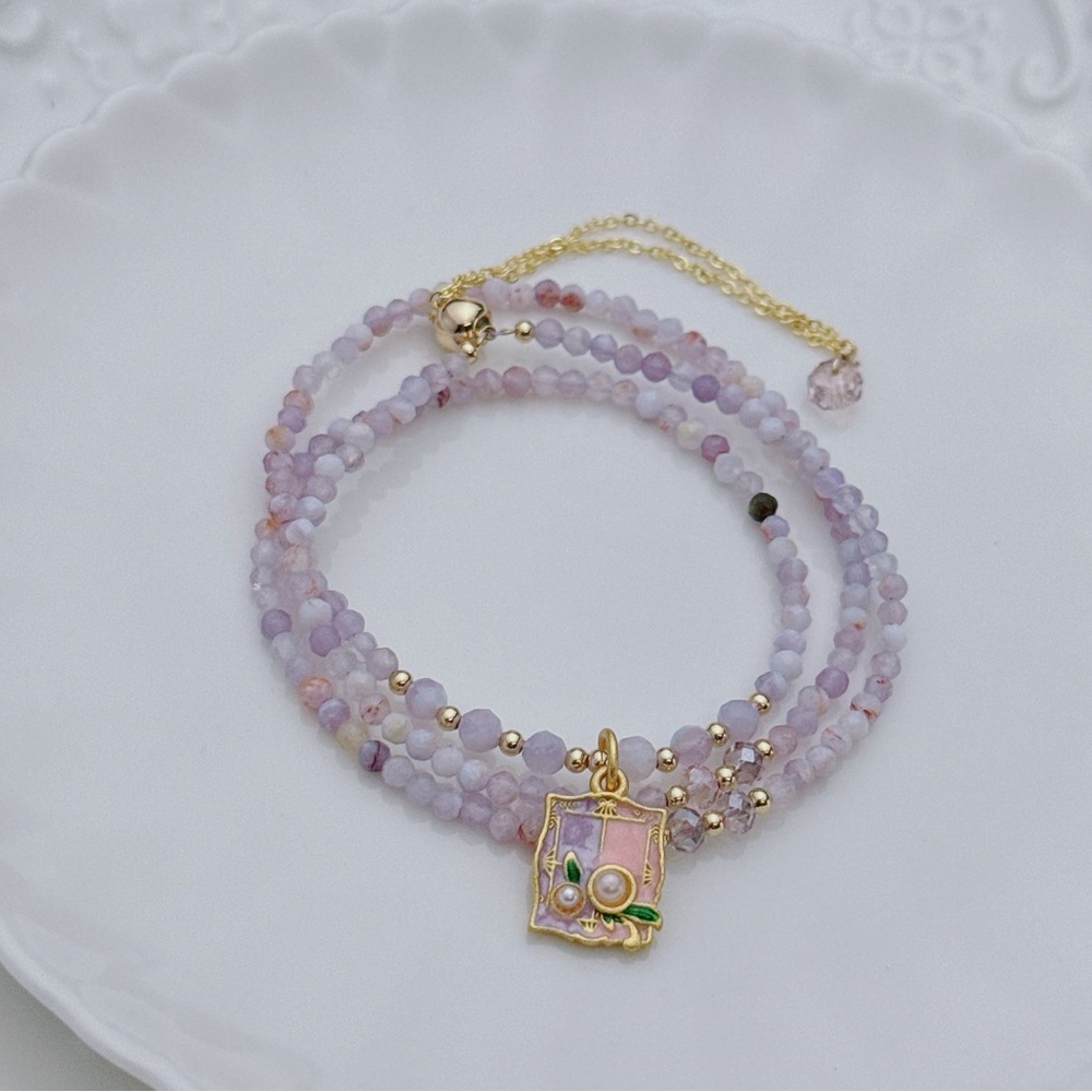 GB77 New Handmade Lavender Purple Amethyst Layers Bracelet Necklace 2in1 19+5” - Picture 2 of 6